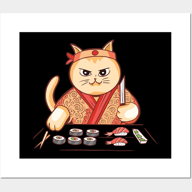 Cat Sushi Chef Wall Art by OnepixArt